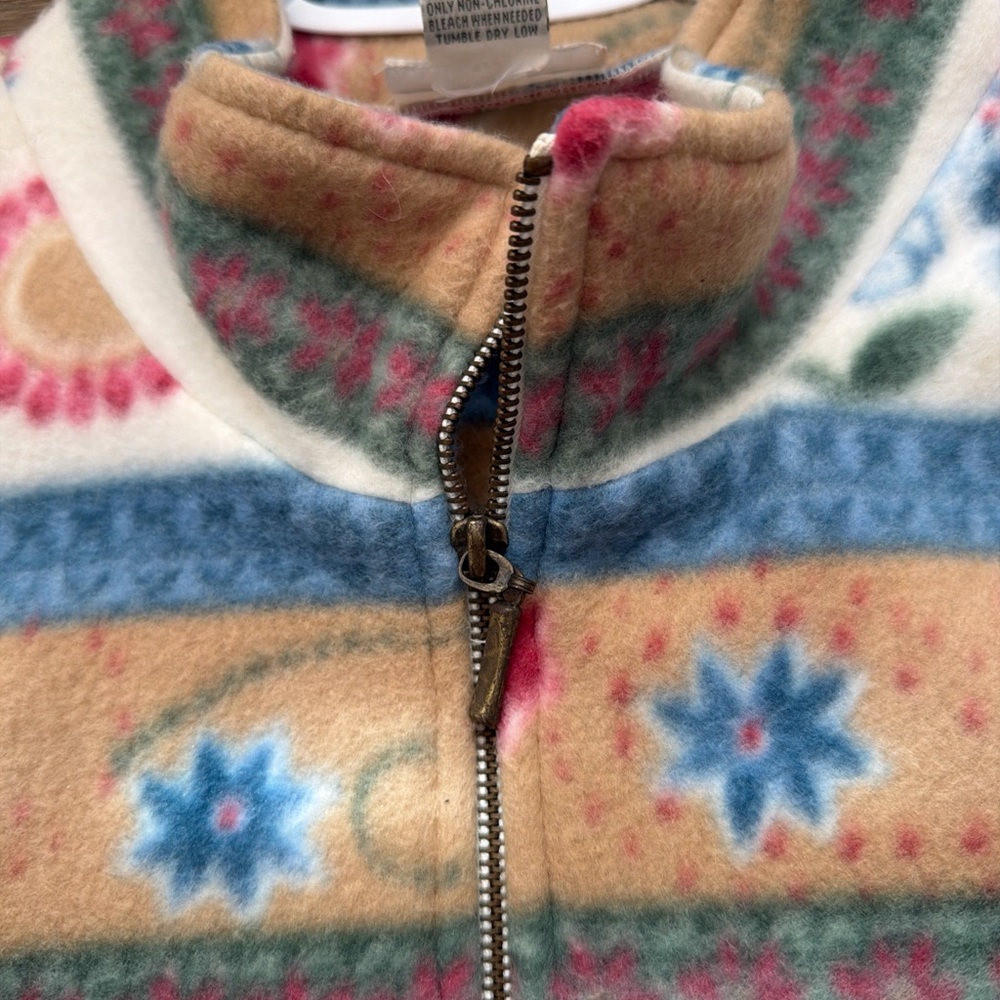 Alfred Dunner Floral Striped Teddy Jacket in Cream, Pink, Blue, Tan - Picture 3 of 4
